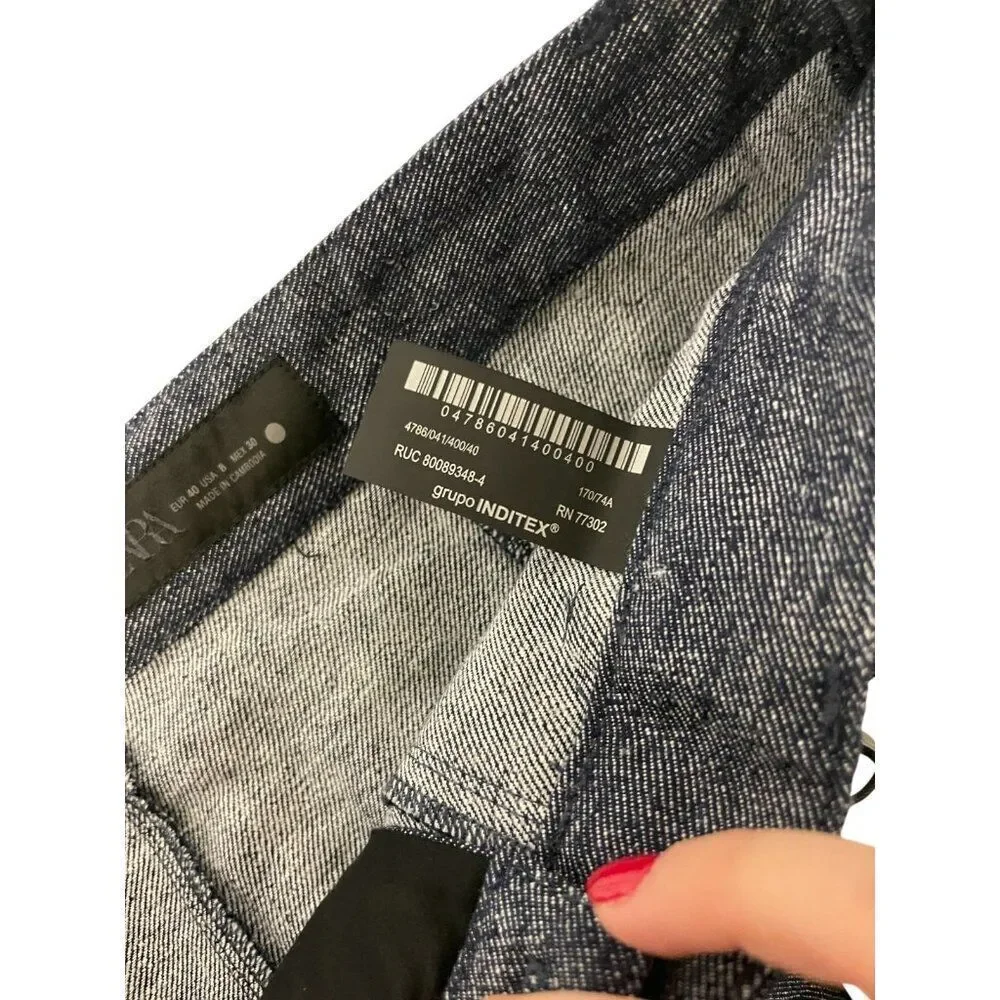 Zara Womens Pants EU 40 US 8 Blue Linen Blend Straight Trousers 4786/041 NWT
